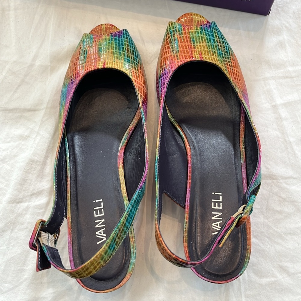 Vaneli Multicolored Open Toed Sling Back Shoes Si… - image 6